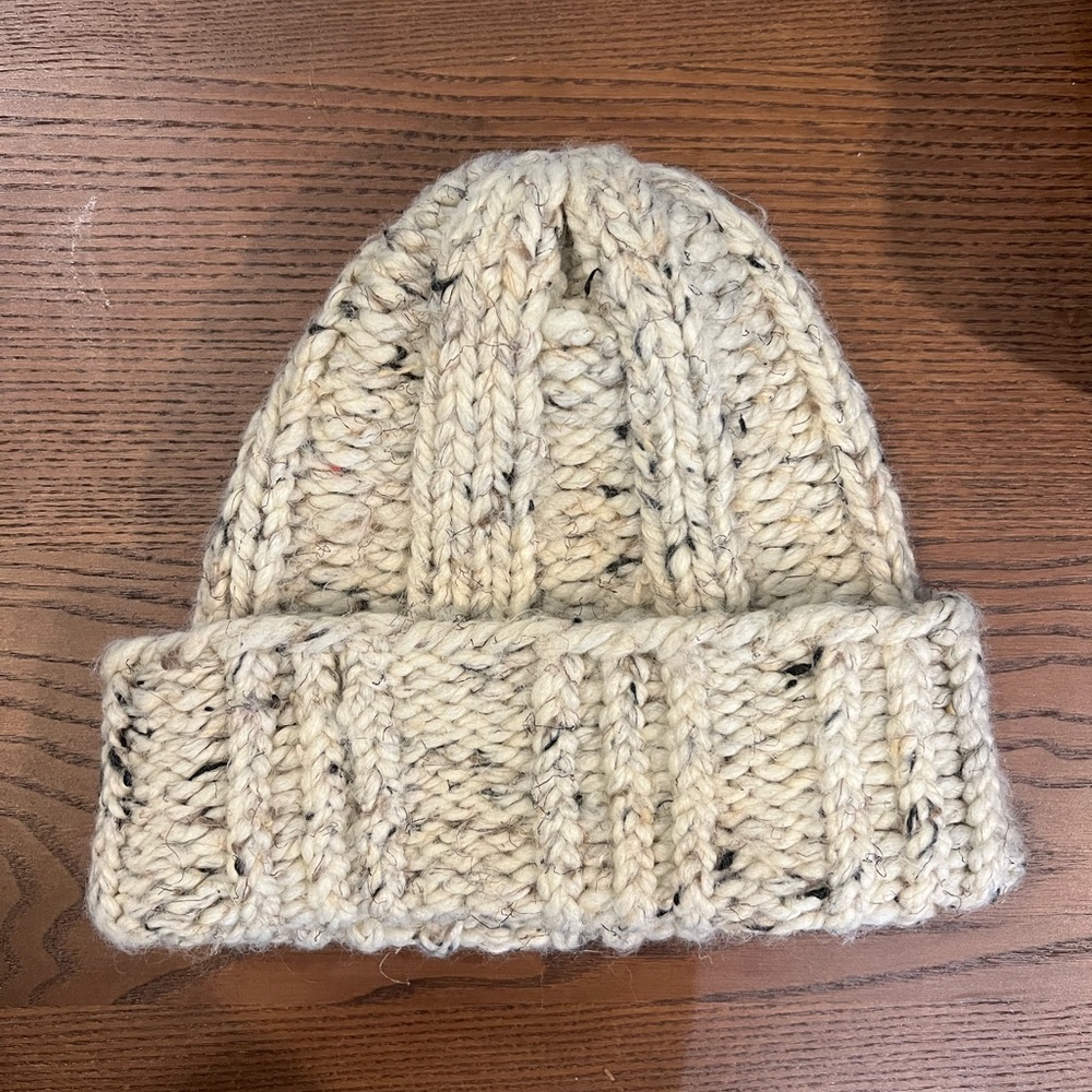Hand Knit Chunky Beanie – Cream Speckled